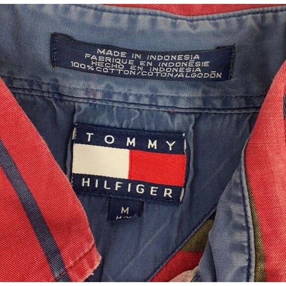 Vintage Tommy Hilfiger Red/Striped Long Sleeve Button Up Shirt Size Medium - Picture 3 of 7